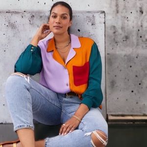 Anthropologie Farm Rio Puff Sleeve Colorblock
Button-Down Shirt